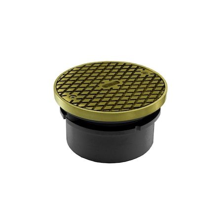 Jones Stephens 4in. PVC Hub Fit Base Cleanout with 3-1/2in. Plastic Spud and 6in. Polished Brass Cover with Ring C59005
